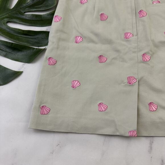 Lilly Pulitzer Vintage Y2k Mini Skirt Size 6 Khaki Pink Embroidered Sea Shells - Picture 9 of 9